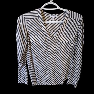 Express Grey And White Striped Dress Shirt XS